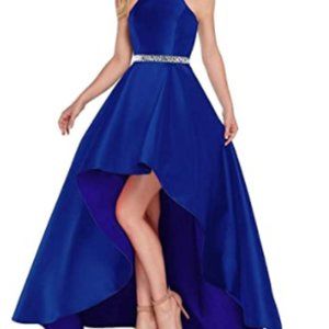 Lamosi Women Halter High Low Beaded Prom Dress